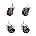 Service Caster 3 Inch Maroon Polyurethane Wheel Swivel 58 Inch Threaded Stem Caster Set 2 Brakes SCC SCC-TS20S314-PPUB-MRN-58212-2-TLB-2